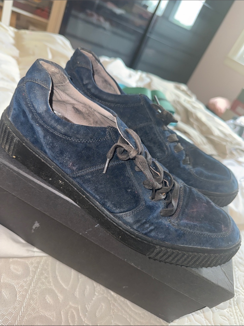 John Varvatos Navy Suede Lace-Up Sneakers
